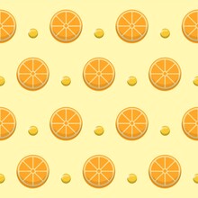 Seamless Continuous Illustration Of Oranges, Tangerines And Vitamin C Vector Background