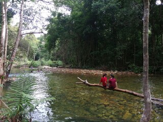 children on the river