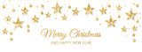 Fototapeta Na drzwi - Holiday banner with golden decoration. Christmas glitter border. Festive vector background isolated on white. Garland with stars. For Christmas and New Year banners, headers.