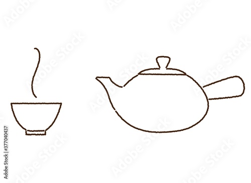 急須とお茶椀 日本茶 手描き風線画イラスト Stock Vector Adobe Stock