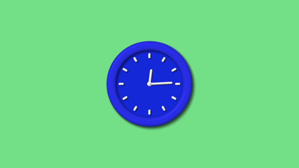 New blue color 3d wall clock on green light background,3d wall clock