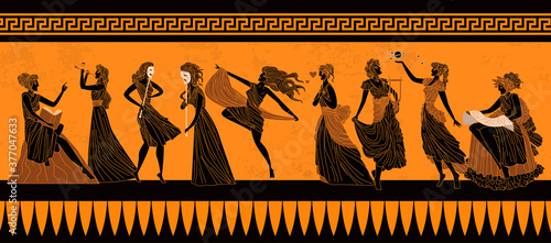 Cuadros en Lienzo greek mythology muses Clio, Euterpe, Thalia, Melpomene, Terpsichore, Erato, Poly