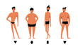 © shlyapanama - Male body shapes set - inverted triangle, oval, rectangle, rhomboid figure types. Human anatomy body shapes cartoon collection isolated on white, man character vector illustration, modern flat design