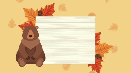 Wall Mural - hello autumn animation with bear and leafs frame