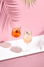 Aperol Spritz Cocktail On Pink Background