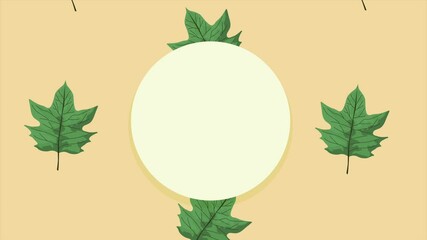 Poster - leafs ecology animation with circular frame in cream background