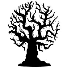 Hand Draw Fine Detail Illustration Of Spooky Creepy Horror Death Thorn Tree With No Leaf Isolated On White Background