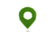 Green location symbol of pin. Green Grass shape on location pin concept of green place for tourist or visit. Green Destination. 3d rendering. white background.