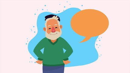 Canvas Print - old man with speech bubble animation character