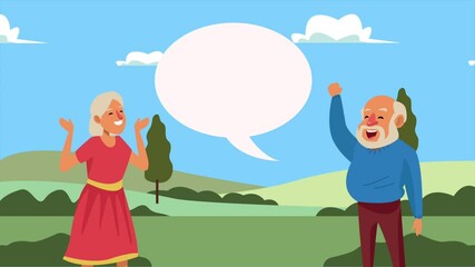 Canvas Print - old persons couple talking in the field scene animation characters