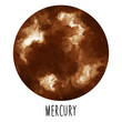 Planet Mercury. Hand drawn watercolor solar system collection