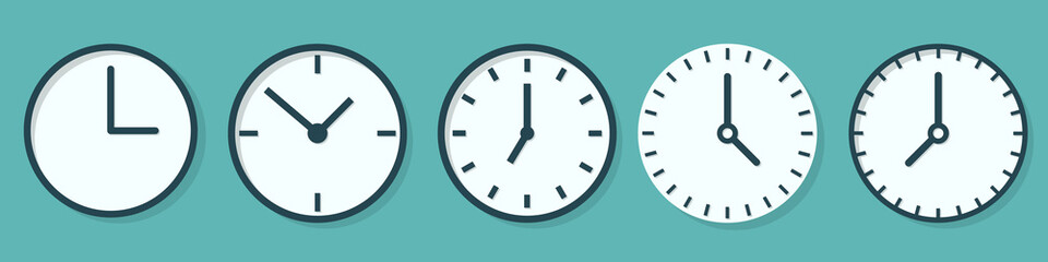 Sticker - Vector Time and Clock icons in flat style.