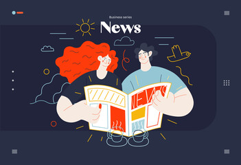 business topics - news, web template, header. flat style modern outlined vector concept illustration
