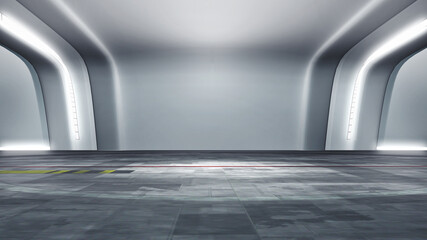 Wall Mural - futuristic virtual studio backdrop. ideal for virtual tracking system sets, with green screen. (3d r