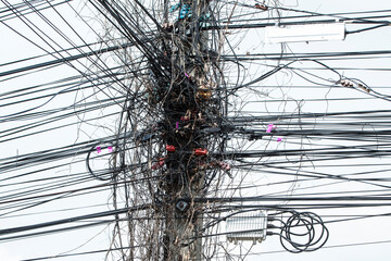 power line.close up electric wire in Thailand