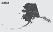 The Alaska map divided in counties with labels, USA