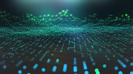 Fototapete - Neural network. Cyber city, digital technology and Information Security. Big data concept in 3D illustration. Blockchain, database in world of future