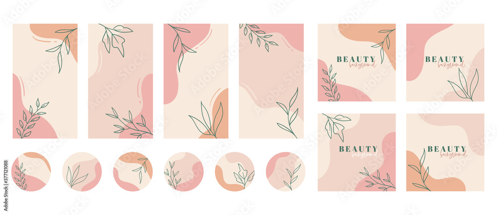 Obraz Social media stories, posts, highlights templates. Abstract floral vector backgrounds with copy space for text fototapeta, plakat