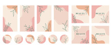 Social Media Stories, Posts, Highlights Templates. Abstract Floral Vector Backgrounds With Copy Space For Text