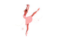 Beautiful Ballerina Flat Vector Set Illustration. Beauty Of Classic Ballet. Young Graceful Woman Ballet Dancer Wearing Tutu. Pointe Shoes, Pastel Colors.