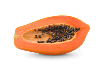 Canvas Print - Ripe papaya, cut in half on white bcakground