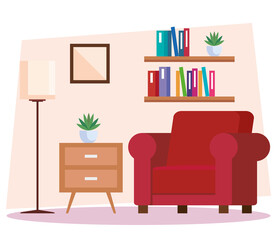 Poster - living room home place, sofa and decoration interior house vector illustration design