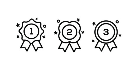 set collection of medal champion for first second and third place, 1st 2nd 3rd in black line icon Vector illustration graphic art sticker design.