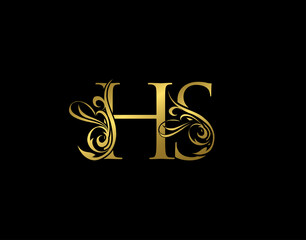 Wall Mural - Gold H,S and HS Luxury Letter Logo Icon. Graceful royal style. Luxury alphabet arts logo.