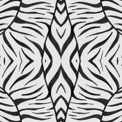  Seamless Zebra Texture. Watercolor African Fur. 