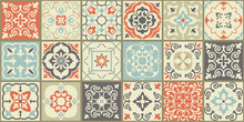  Collection Of 18 Ceramic Tiles In Turkish Style. Seamless Colorful Patchwork From Azulejo Tiles. Portuguese And Spain Decor. Islam, Arabic, Indian, Ottoman Motif. Vector Hand Drawn Background