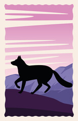 Sticker - wild fox animal nature silhouette in landscape scene