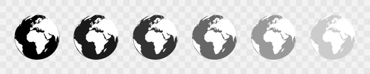 Wall Mural - Earth globe vector icons. World map. Earth black icons. World map in simple flat design. Vector illustration