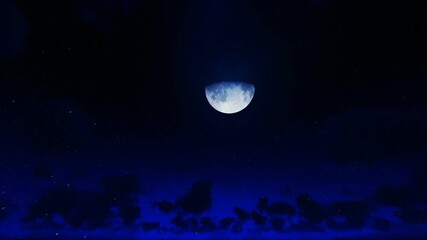 Wall Mural - Timelapse night to day from full moon on starry sky to afternoon, snow falling hd