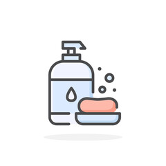 Poster - Hand sanitizer and soap icon in filled outline style.