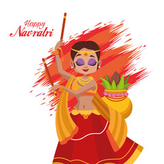 Wall Mural - happy navratri celebration card lettering and woman dancing with plant