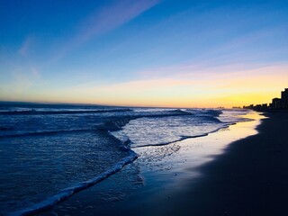 Amazing scenic view of sunset in blue background, in North Myrtle Beach, South Carolina 