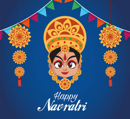 Wall Mural - happy navratri celebration card lettering and beautiful goddess