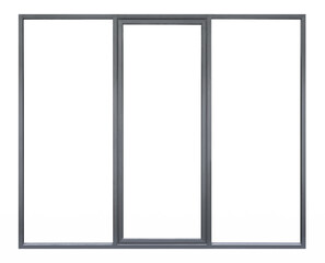 Wall Mural - Large clear black PVC glass window isolated on white background, modern pane frame for stores display or office design