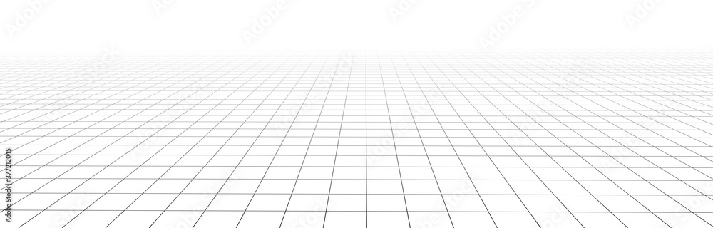 Vector perspective mesh. Detailed grid lines on white background. - obrazy, fototapety, plakaty 