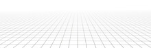 Vector Perspective Mesh. Detailed Grid Lines On White Background.