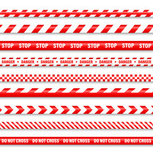 Realistic Red Barricade Tape. Police Warning Line. Danger Or Hazard Stripe. Under Construction Sign. Vector Illustration.