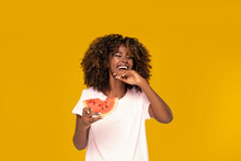 Afro Girl Eating Watermelon .