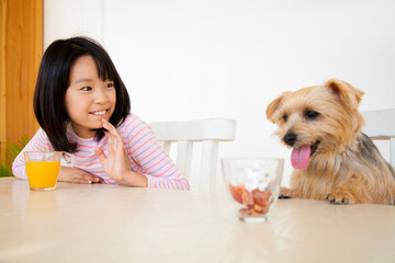 Poster - 仲良しの女の子と飼い犬