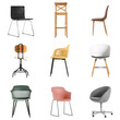 © Pixel-Shot - Collage of different trendy chairs on white background