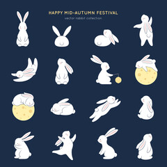 Wall Mural - Happy rabbit set. Mid-autumn festival elements. Flat bunny collection