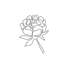 Wall Mural - One continuous line drawing of beauty fresh perennial plant wall decor home art poster print. Printable decorative peony flower for green park icon. Modern single line draw design vector illustration