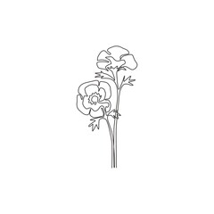 Wall Mural - One continuous line drawing of beauty fresh anemone flower for home art wall decor poster print. Decorative perennial windflower for invitation card. Trendy single line draw design vector illustration