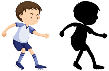 Wall Mural - Boy playing soccer in colour and silhouette