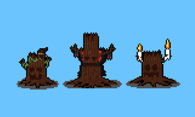 Wall Mural - Pixel art set of halloween spooky tree monster character.