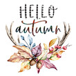 © Larisa - Hello Autumn, antlers with fall leaves watercolor drawing,  sketches, illustrations isolated on white background.